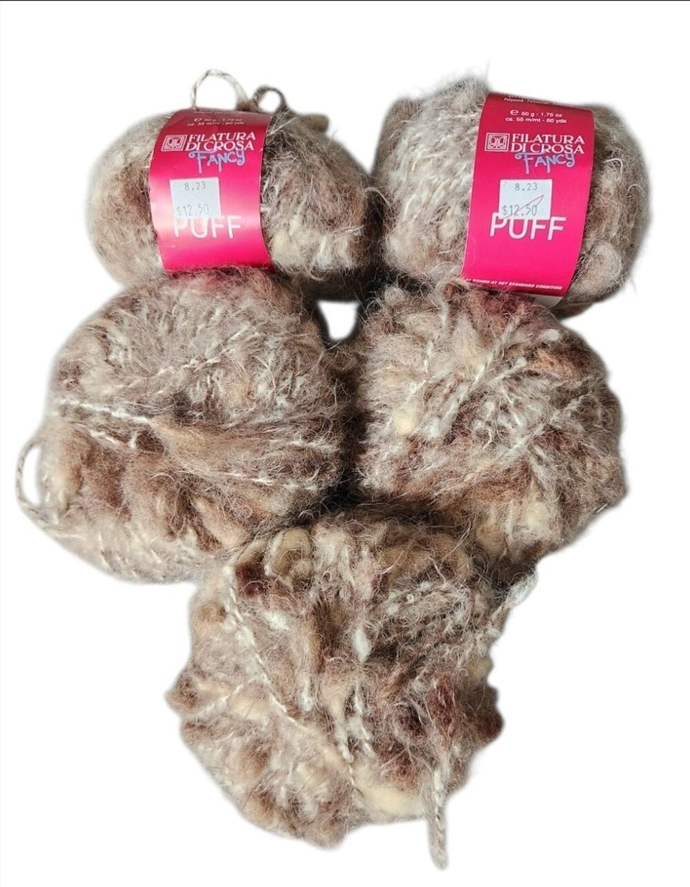 Filatura Di Crosa Puff Yarn Lot 5 Skeins Fancy Wool Blend Brown Textured